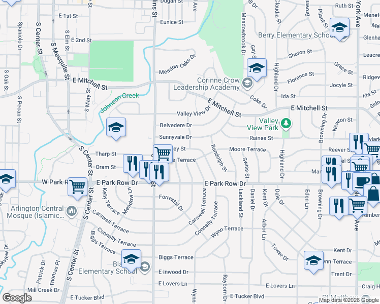 map of restaurants, bars, coffee shops, grocery stores, and more near 1400 Kelly Terrace in Arlington
