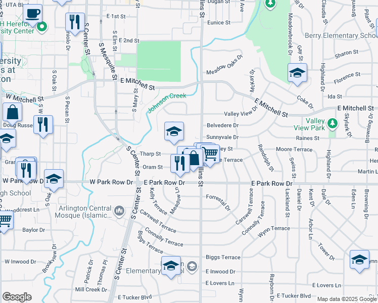 map of restaurants, bars, coffee shops, grocery stores, and more near 823 Oram Street in Arlington