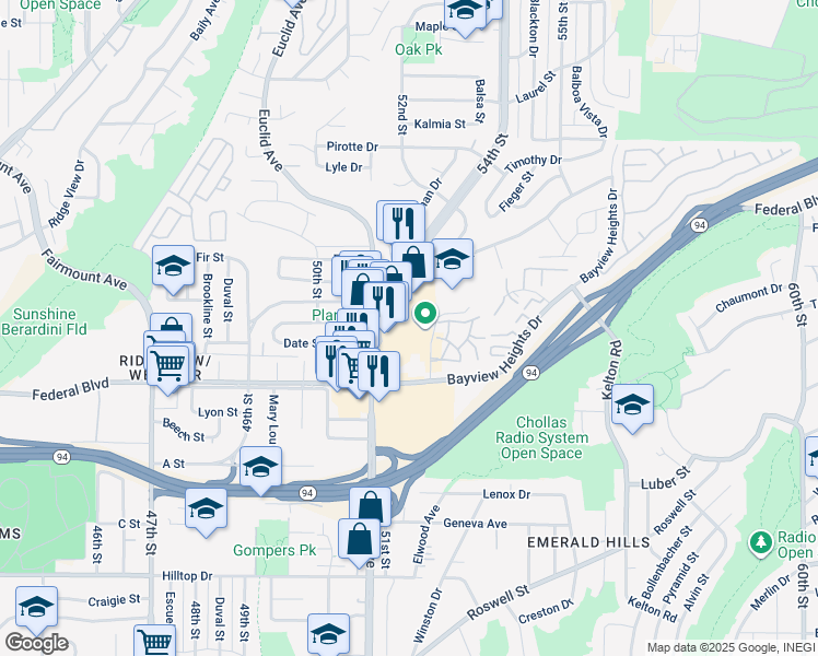 map of restaurants, bars, coffee shops, grocery stores, and more near 1745 Euclid Avenue in San Diego