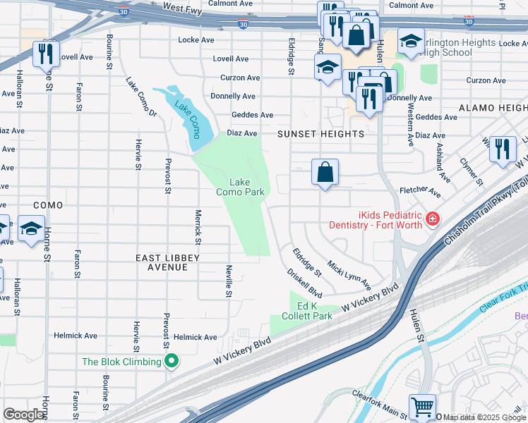 map of restaurants, bars, coffee shops, grocery stores, and more near 4916 Bonnell Avenue in Fort Worth