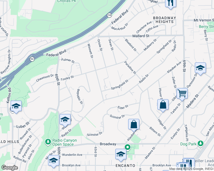map of restaurants, bars, coffee shops, grocery stores, and more near 1757 Winnett Street in San Diego