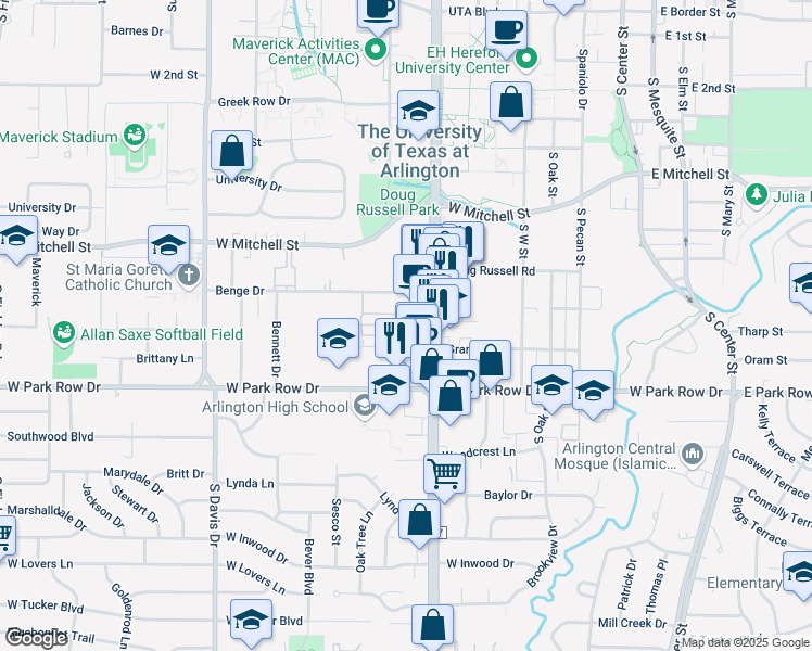 map of restaurants, bars, coffee shops, grocery stores, and more near 806 Linda Vista Ave in Arlington