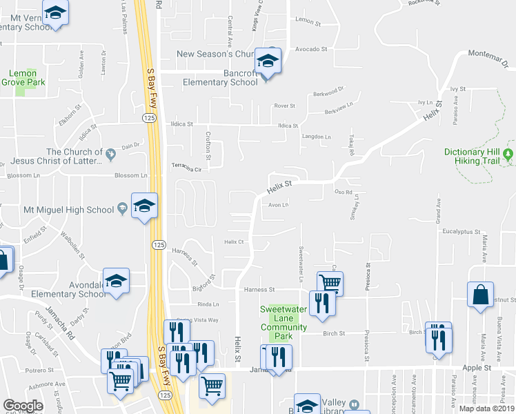map of restaurants, bars, coffee shops, grocery stores, and more near 8781 Vista Del Oro Way in Spring Valley