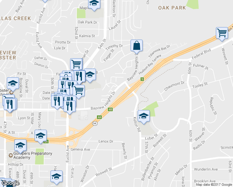 map of restaurants, bars, coffee shops, grocery stores, and more near in San Diego