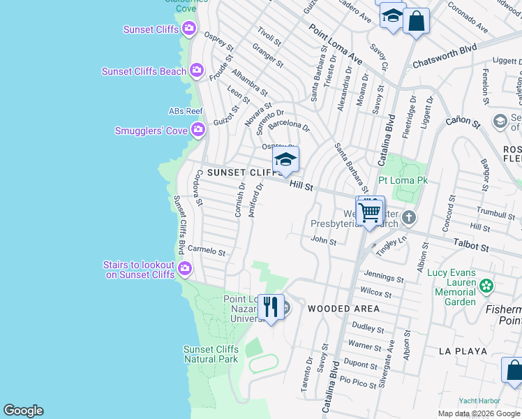 map of restaurants, bars, coffee shops, grocery stores, and more near 951 Amiford Drive in San Diego