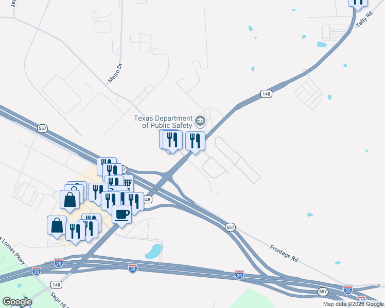 map of restaurants, bars, coffee shops, grocery stores, and more near in Terrell
