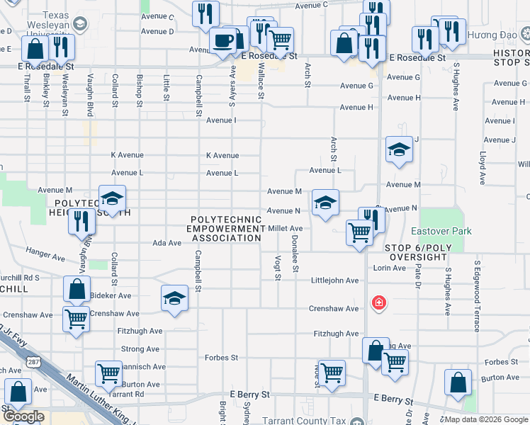 map of restaurants, bars, coffee shops, grocery stores, and more near in Fort Worth