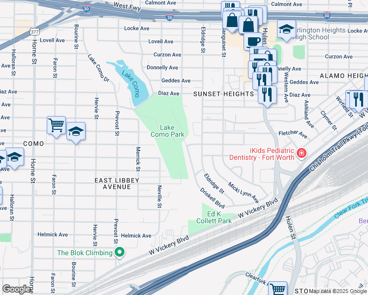 map of restaurants, bars, coffee shops, grocery stores, and more near 4916 Bonnell Avenue in Fort Worth