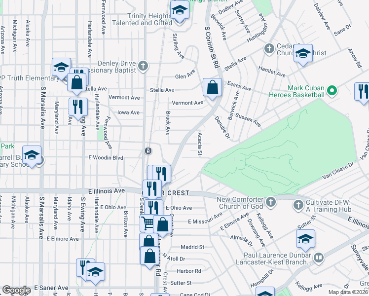 map of restaurants, bars, coffee shops, grocery stores, and more near in Dallas