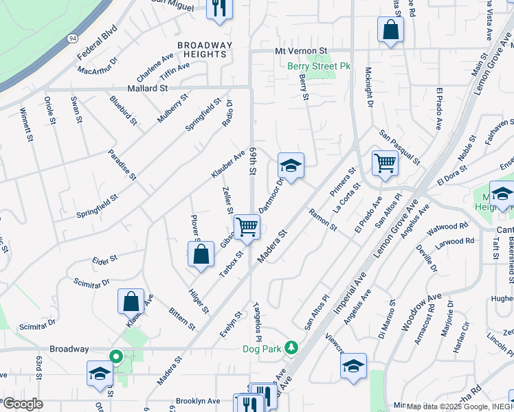 map of restaurants, bars, coffee shops, grocery stores, and more near 1798 69th Street in Lemon Grove
