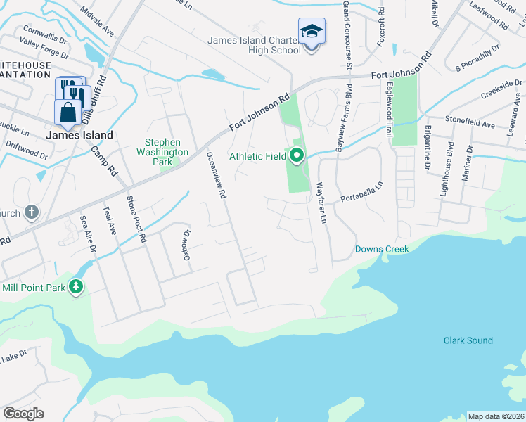 map of restaurants, bars, coffee shops, grocery stores, and more near 1015 Fort Johnson Road in Charleston