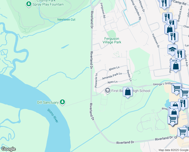 map of restaurants, bars, coffee shops, grocery stores, and more near 1347 Pinnacle Lane in Charleston