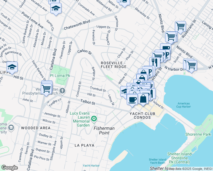 map of restaurants, bars, coffee shops, grocery stores, and more near 1141 Akron Street in San Diego