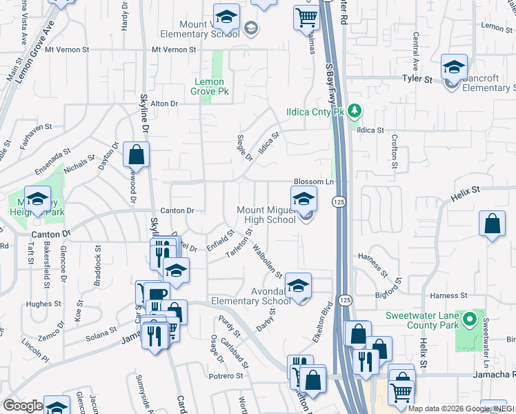 map of restaurants, bars, coffee shops, grocery stores, and more near 1651 Tarleton Street in Spring Valley