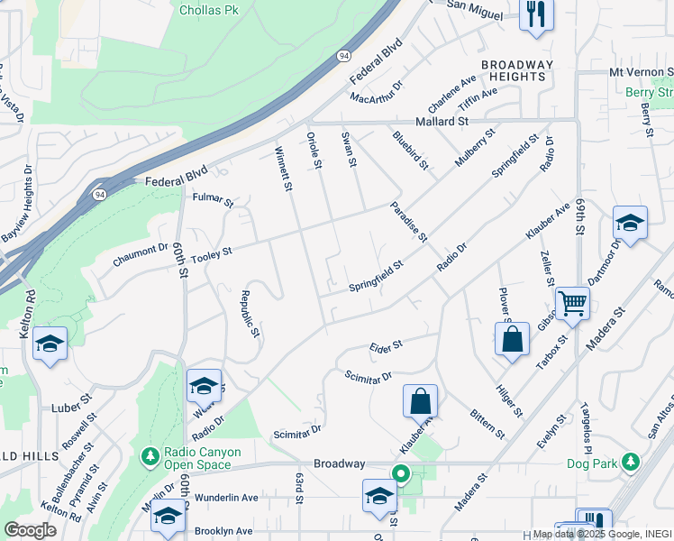 map of restaurants, bars, coffee shops, grocery stores, and more near 1757 Winnett Street in San Diego