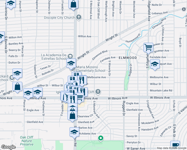 map of restaurants, bars, coffee shops, grocery stores, and more near 2026 Berkley Avenue in Dallas