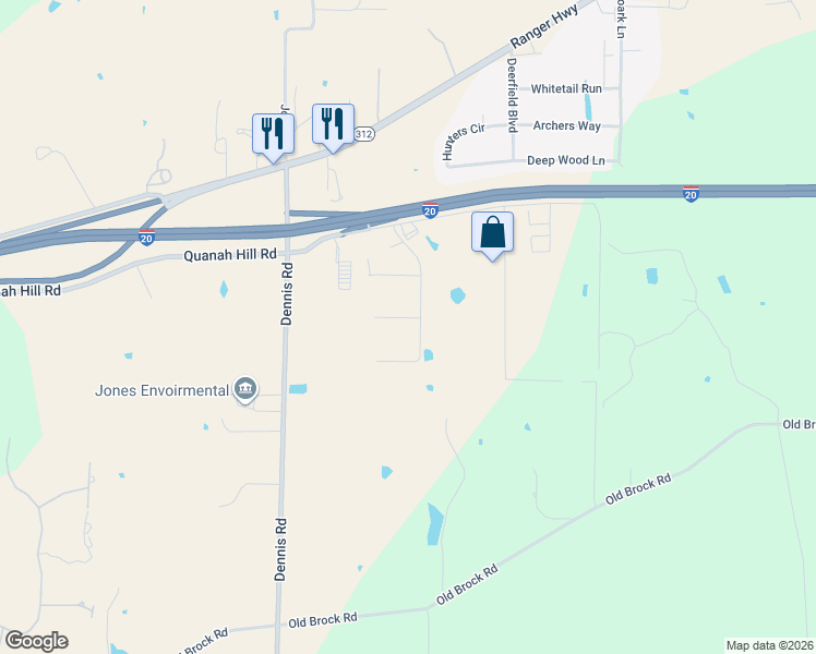 map of restaurants, bars, coffee shops, grocery stores, and more near 101 Falcons Eye Court in Weatherford