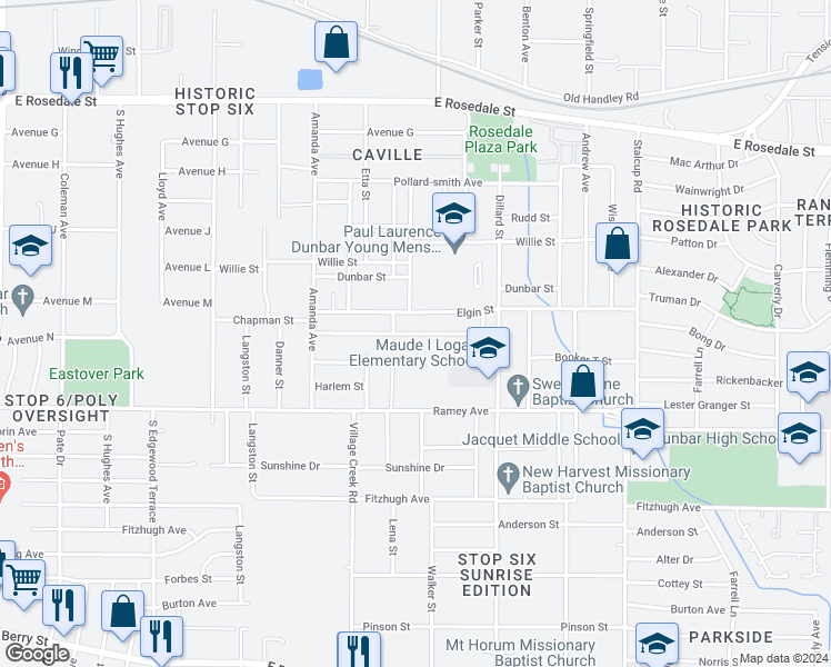 map of restaurants, bars, coffee shops, grocery stores, and more near 5020 Chapman Street in Fort Worth