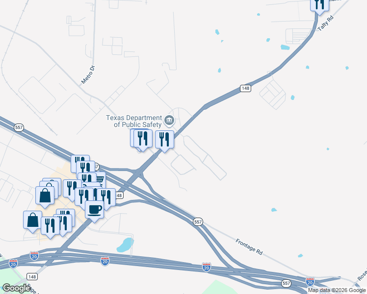 map of restaurants, bars, coffee shops, grocery stores, and more near 101 Tiffany Circle in Terrell