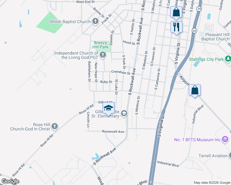 map of restaurants, bars, coffee shops, grocery stores, and more near 710 Saint Luke Street in Terrell
