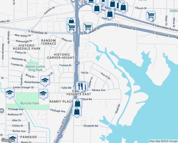 map of restaurants, bars, coffee shops, grocery stores, and more near 6250 Ava Court Drive in Fort Worth