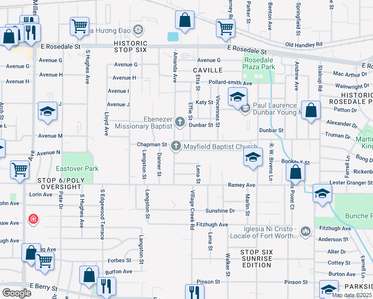 map of restaurants, bars, coffee shops, grocery stores, and more near 2009 Amanda Avenue in Fort Worth