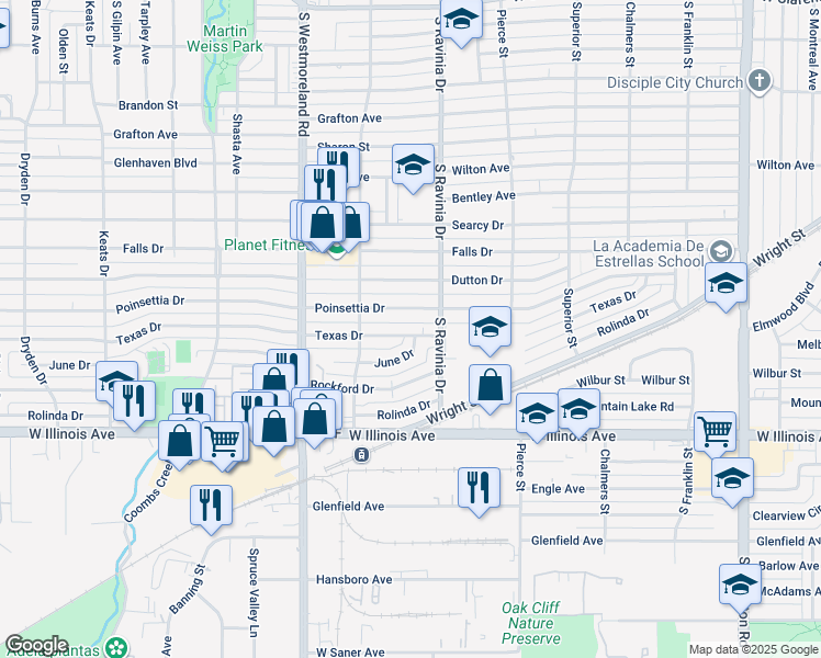 map of restaurants, bars, coffee shops, grocery stores, and more near 3003 Texas Drive in Dallas