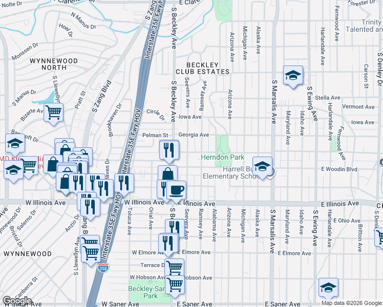 map of restaurants, bars, coffee shops, grocery stores, and more near 1931 Seevers Avenue in Dallas