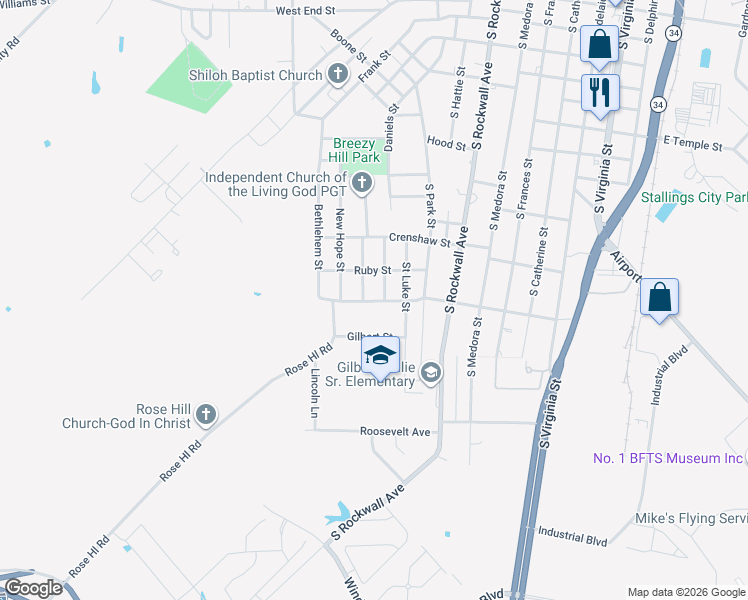 map of restaurants, bars, coffee shops, grocery stores, and more near 709 Mount Olive Street in Terrell