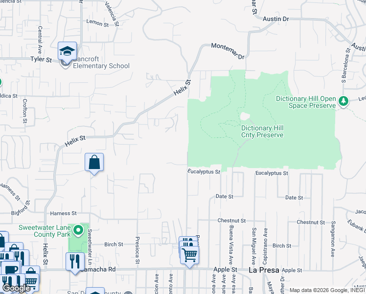 map of restaurants, bars, coffee shops, grocery stores, and more near in Spring Valley