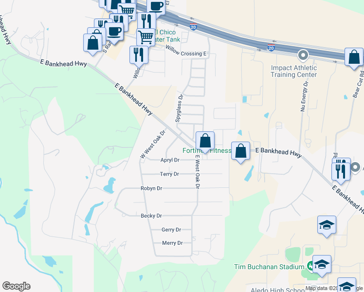 map of restaurants, bars, coffee shops, grocery stores, and more near 9450 East Bankhead Highway in Aledo