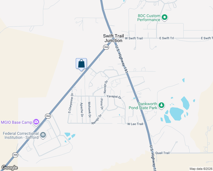 map of restaurants, bars, coffee shops, grocery stores, and more near 766 West Thunderbird Drive in Safford