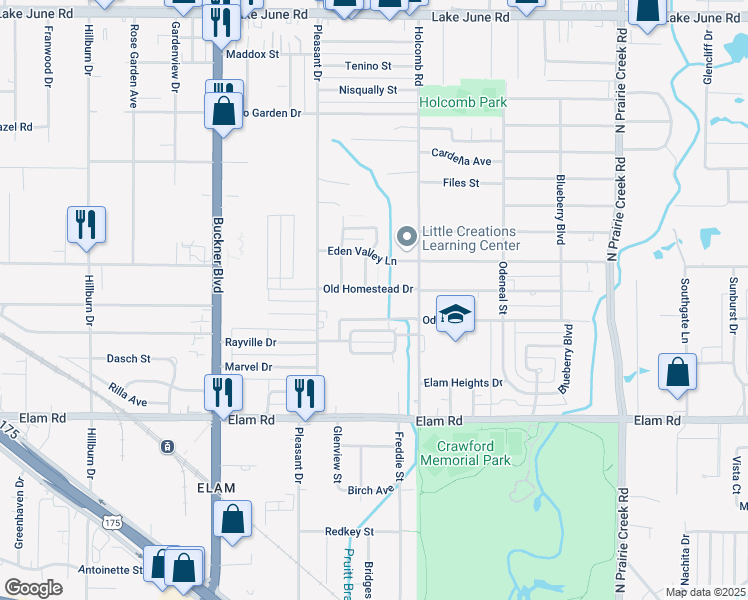 map of restaurants, bars, coffee shops, grocery stores, and more near 8352 Old Homestead Drive in Dallas