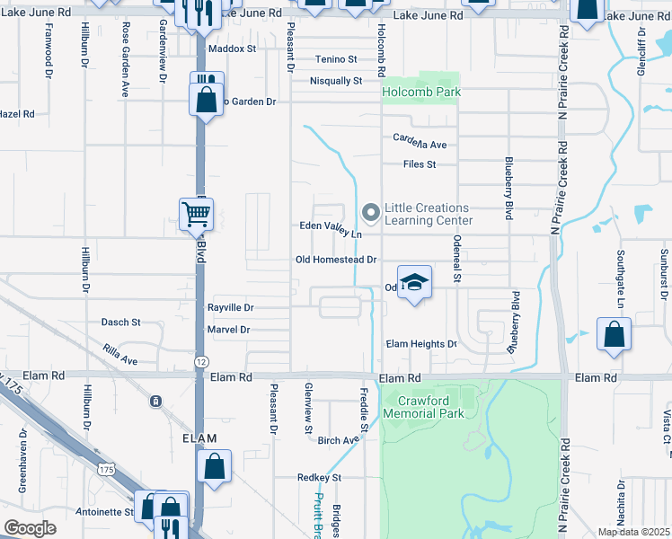 map of restaurants, bars, coffee shops, grocery stores, and more near 8352 Old Homestead Drive in Dallas