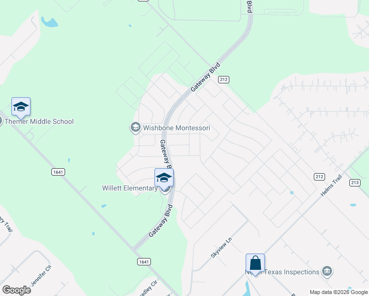 map of restaurants, bars, coffee shops, grocery stores, and more near 1633 Pike Drive in Forney
