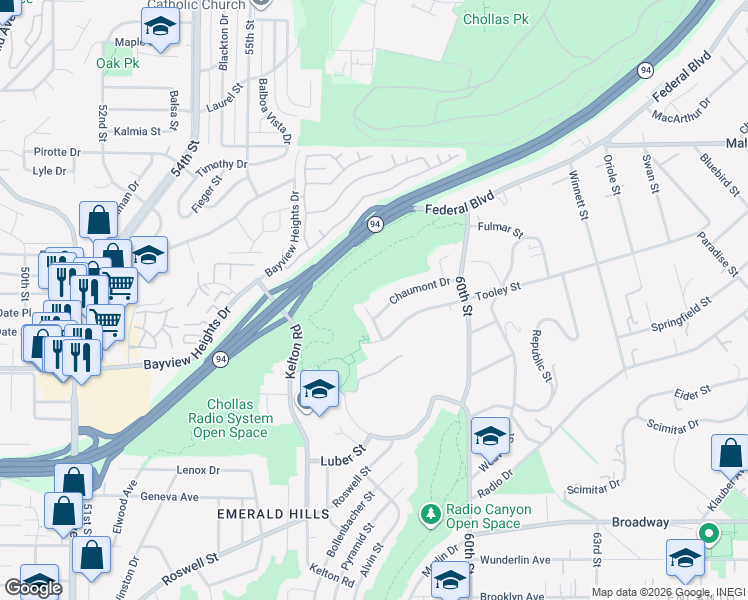map of restaurants, bars, coffee shops, grocery stores, and more near 5824 Chaumont Drive in San Diego