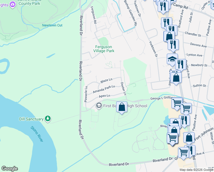 map of restaurants, bars, coffee shops, grocery stores, and more near 1452 Amanda Park Lane in Charleston