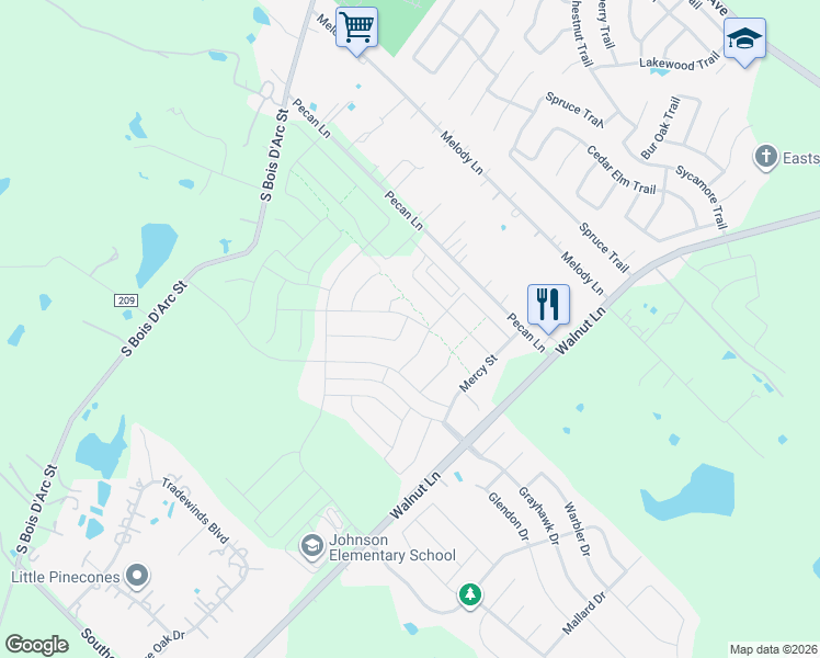 map of restaurants, bars, coffee shops, grocery stores, and more near 905 Lombard lane in Forney