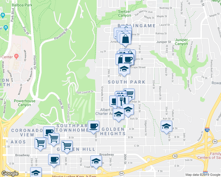 map of restaurants, bars, coffee shops, grocery stores, and more near 1725 29th Street in San Diego