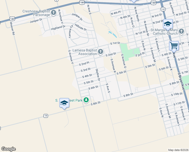 map of restaurants, bars, coffee shops, grocery stores, and more near 2205 South 4th Street in Lamesa