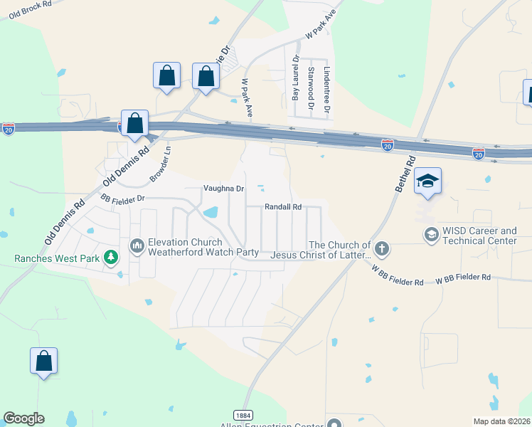 map of restaurants, bars, coffee shops, grocery stores, and more near 2205 Taylor Dr in Weatherford