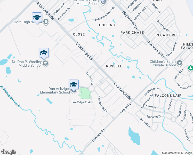 map of restaurants, bars, coffee shops, grocery stores, and more near 4213 Nightwind Court in Mesquite