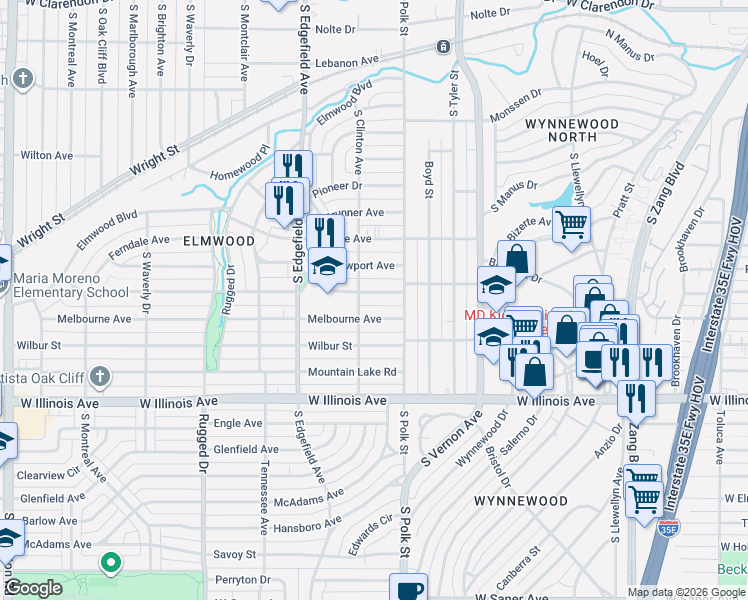 map of restaurants, bars, coffee shops, grocery stores, and more near 1134 Berkley Avenue in Dallas