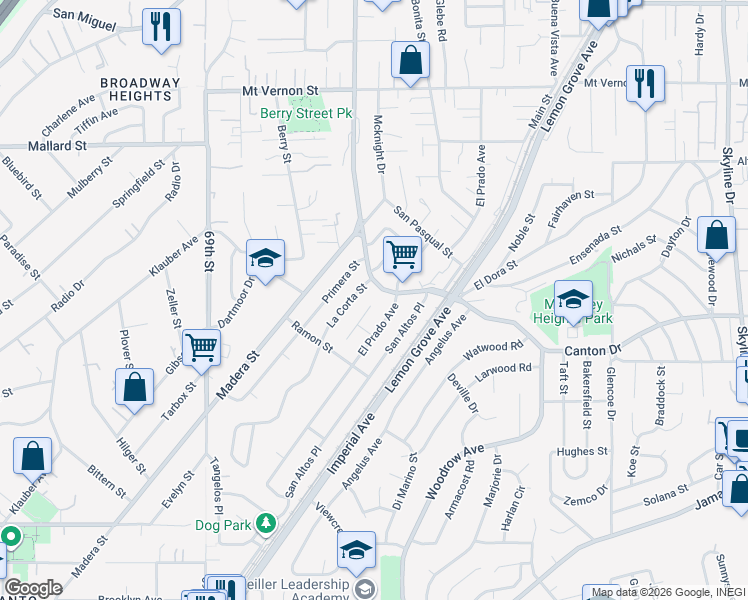 map of restaurants, bars, coffee shops, grocery stores, and more near 1862 Costada Court in Lemon Grove