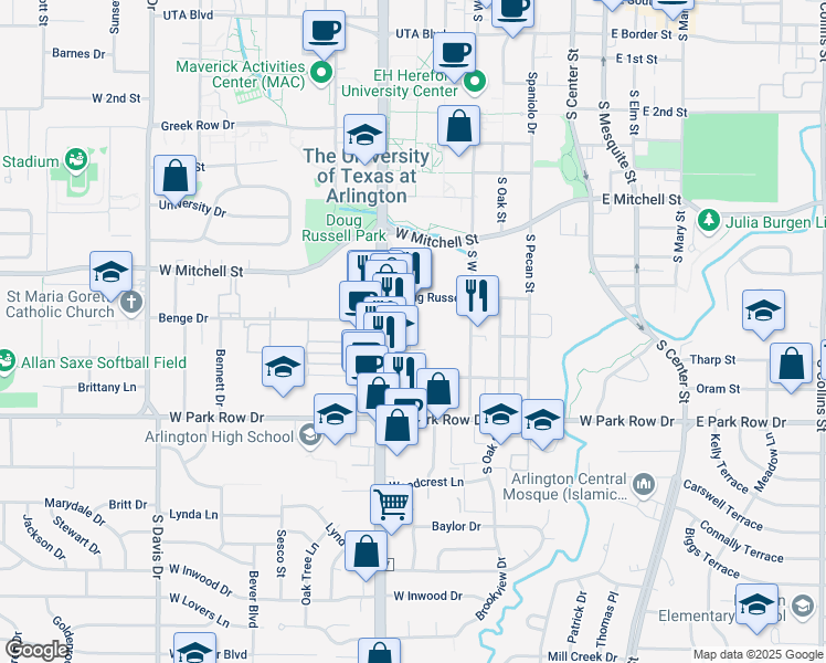 map of restaurants, bars, coffee shops, grocery stores, and more near 604 Causley Avenue in Arlington