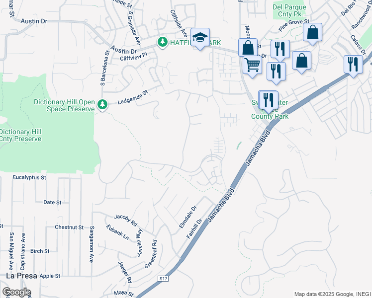 map of restaurants, bars, coffee shops, grocery stores, and more near 1819 Fabled Waters Drive in Spring Valley