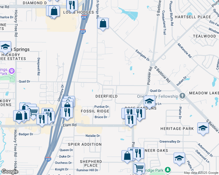 map of restaurants, bars, coffee shops, grocery stores, and more near 12821 Knoll Tr in Balch Springs