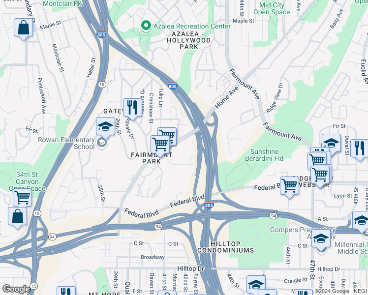 map of restaurants, bars, coffee shops, grocery stores, and more near 4191 Home Avenue in San Diego