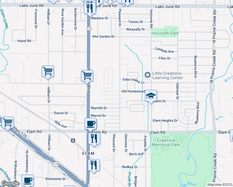 map of restaurants, bars, coffee shops, grocery stores, and more near 8228 Old Homestead Drive in Dallas