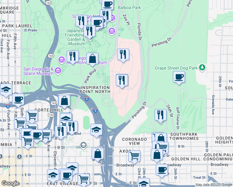 map of restaurants, bars, coffee shops, grocery stores, and more near in San Diego